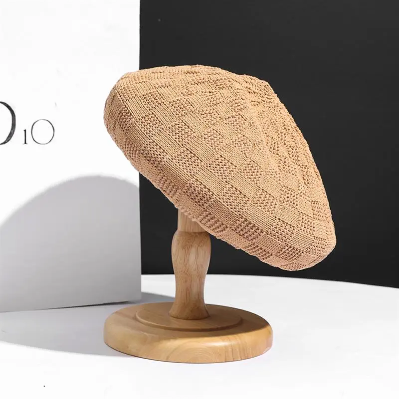 Female Spring Summer Fashionable Paper Grass Knit Plaid Beret Artist Hat Japanese Chessboard Checked Youngs Pumpkin Caps