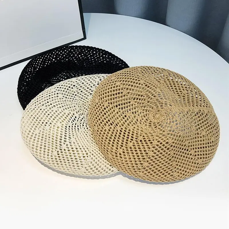 Ladies Spring Summer Light Breathable Artist Hat Hollow Versatile Fashion Girls Knit Beret Caps