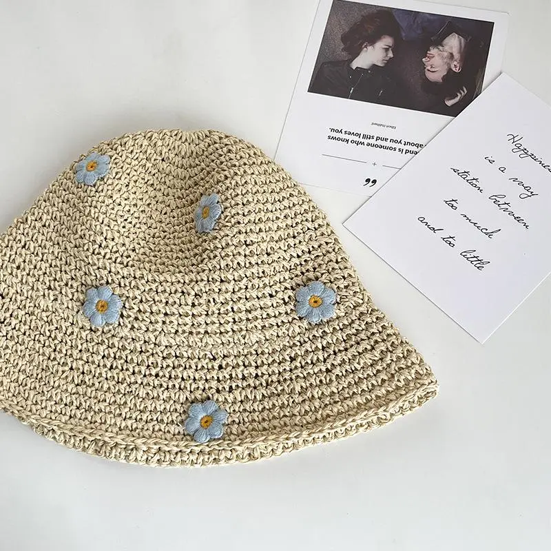 Ladies Summer Beach Sun Protection Fresh Little Flowers Fisherman Hat Sweet Lovely Casual Floral Bucket Straw Hat