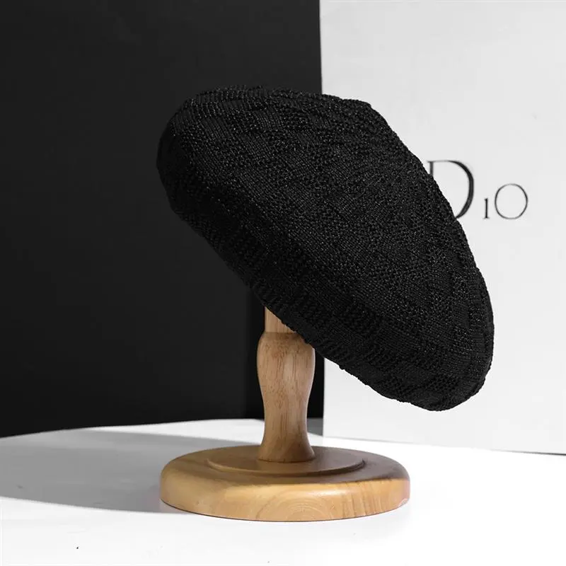 Female Spring Summer Fashionable Paper Grass Knit Plaid Beret Artist Hat Japanese Chessboard Checked Youngs Pumpkin Caps