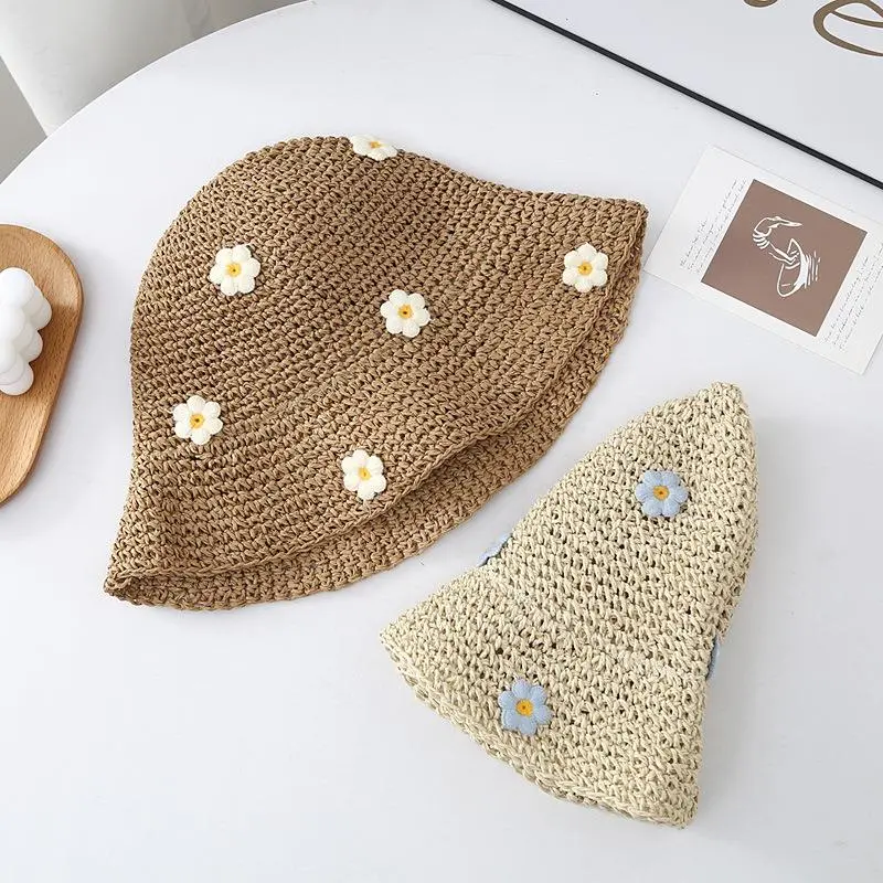 Ladies Summer Beach Sun Protection Fresh Little Flowers Fisherman Hat Sweet Lovely Casual Floral Bucket Straw Hat