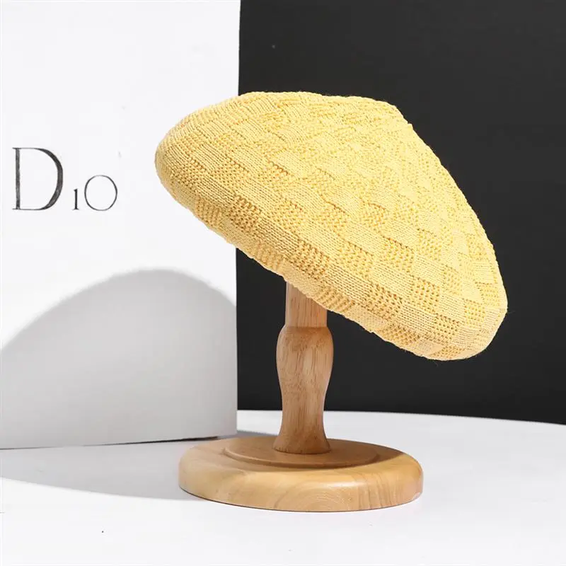 Female Spring Summer Fashionable Paper Grass Knit Plaid Beret Artist Hat Japanese Chessboard Checked Youngs Pumpkin Caps