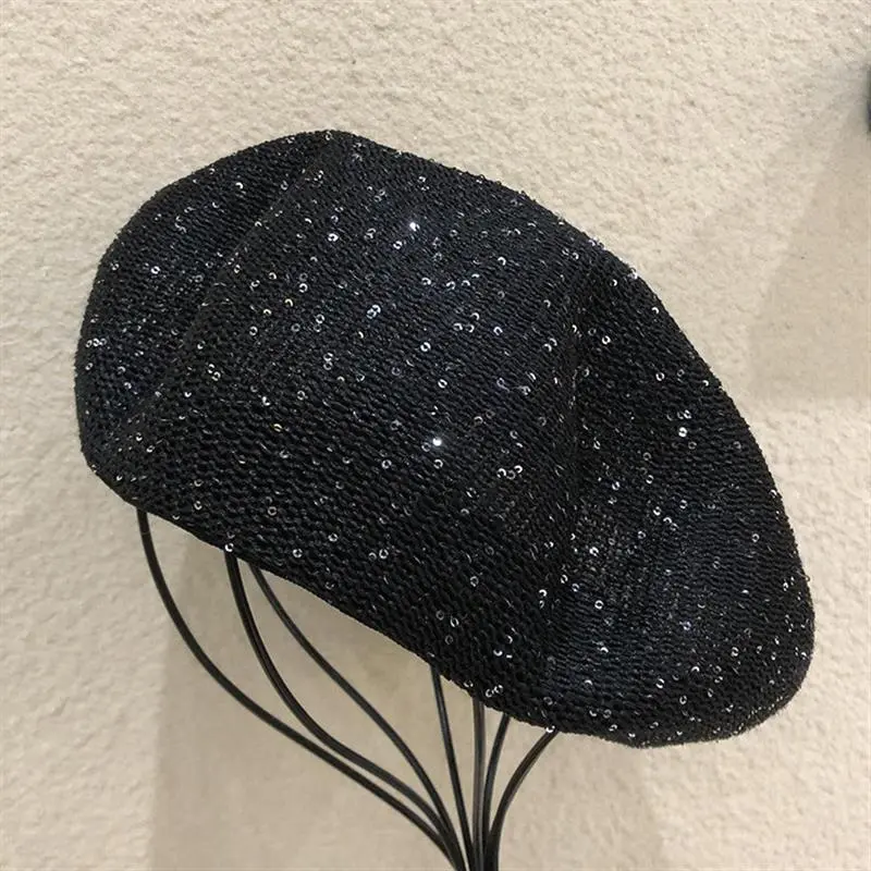 Female Silver Gold Sequins Hollowed Out Adjustable Berets Round Street Summer Breathable Style Beret Cap