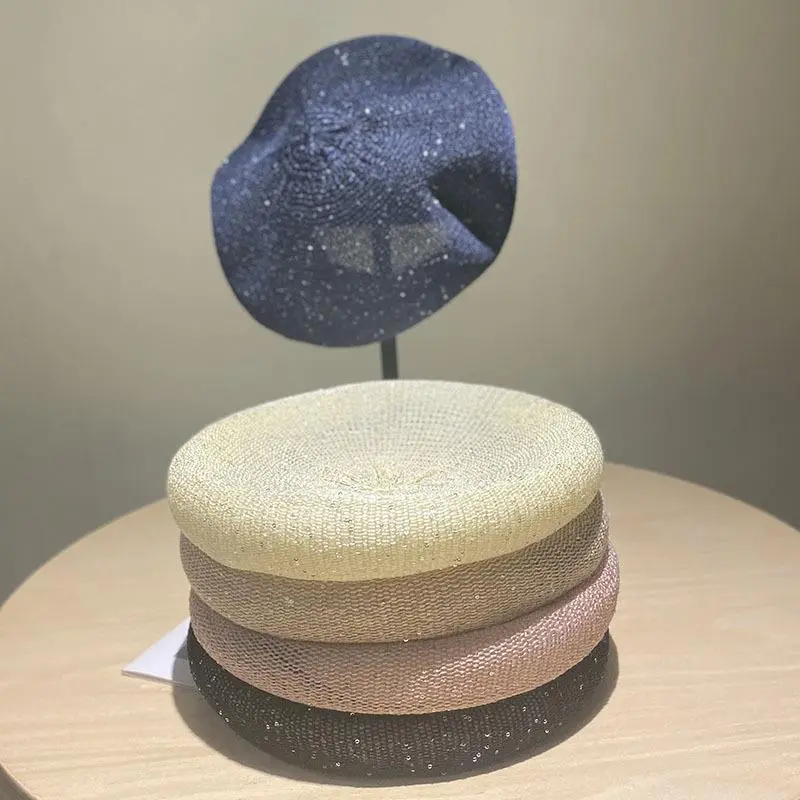 Female Silver Gold Sequins Hollowed Out Adjustable Berets Round Street Summer Breathable Style Beret Cap