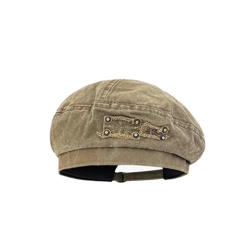 Retro Old Washed Out Denim Beret Spring Autumn Casual Buttons Adjustable Cotton Canvas Berets Caps