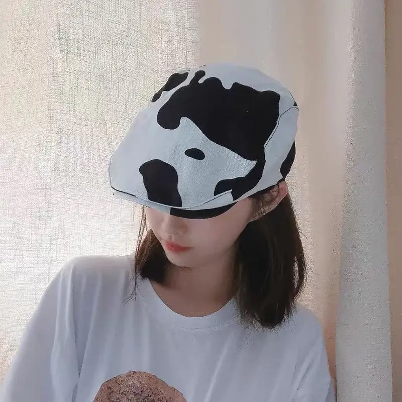 Autumn New Beret Hat Women Cow Print  Japanese Painter Hat High Quality Newsboy Caps Femme Lady Girl Bonnet RH