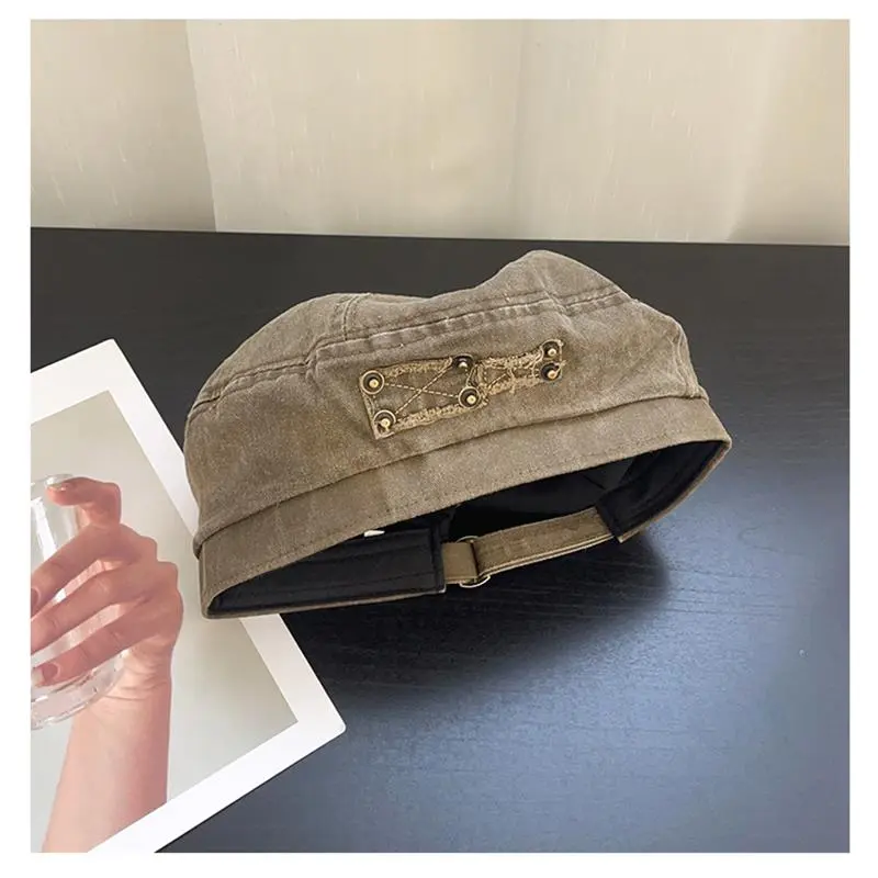 Retro Old Washed Out Denim Beret Spring Autumn Casual Buttons Adjustable Cotton Canvas Berets Caps