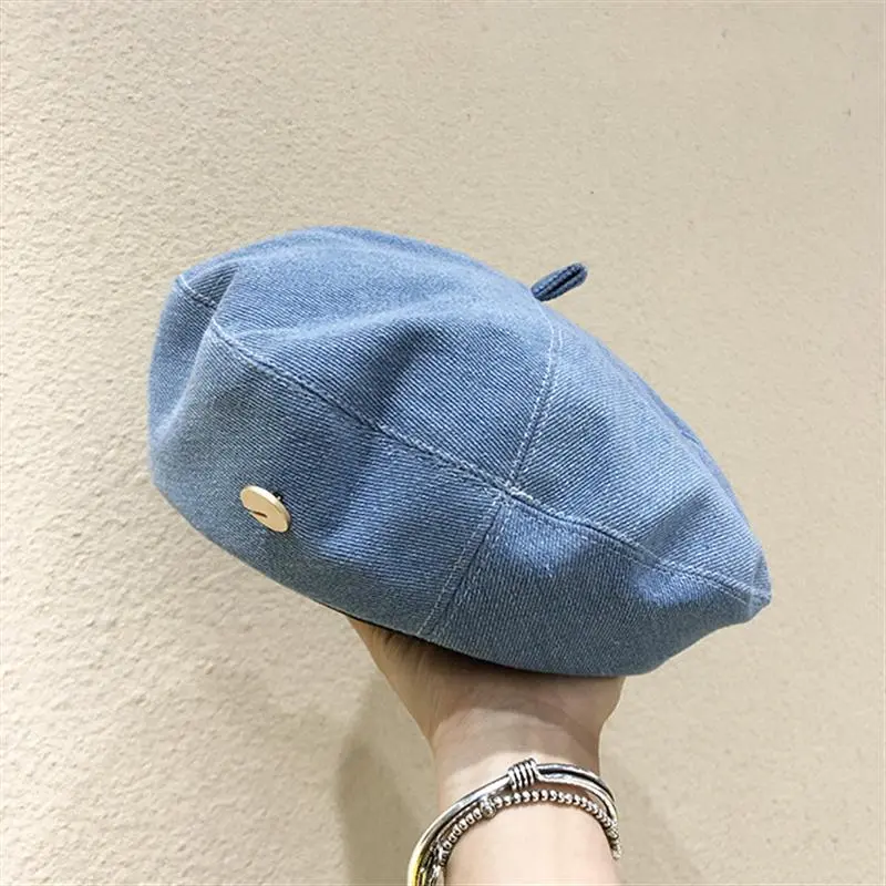 Women's Denim Beret Hat Jeans Berets Painter Hats Spring Beanie Hat Retro Octagonal Cap Female Ladies Outdoor Leisure Visor Caps