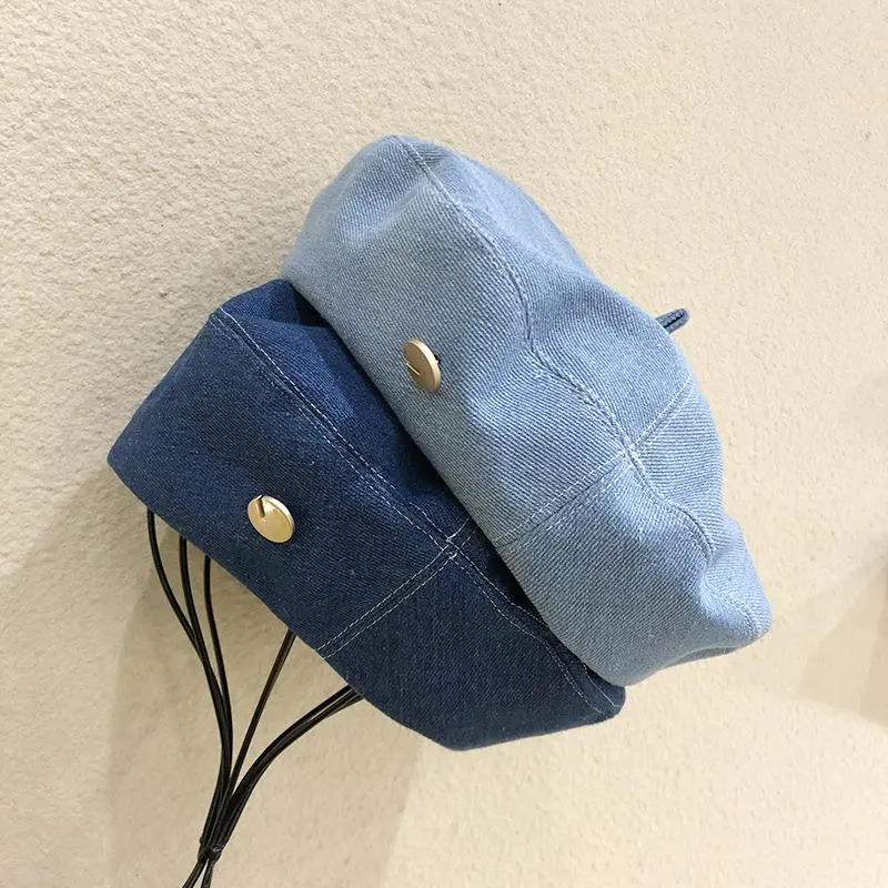 Women's Denim Beret Hat Jeans Berets Painter Hats Spring Beanie Hat Retro Octagonal Cap Female Ladies Outdoor Leisure Visor Caps