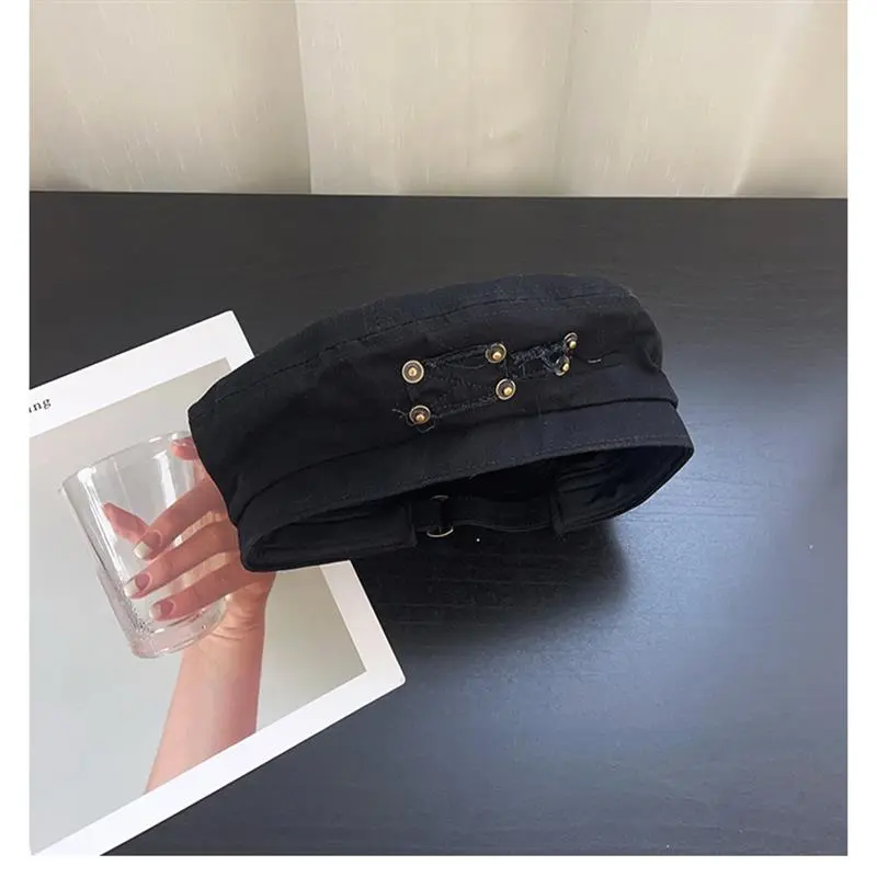 Retro Old Washed Out Denim Beret Spring Autumn Casual Buttons Adjustable Cotton Canvas Berets Caps