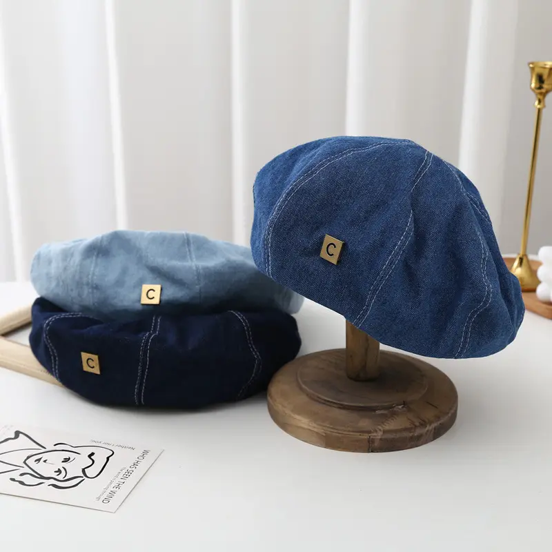 Women's Denim Beret Hat Jeans Berets Painter Hats Spring Beanie Hat Retro Octagonal Cap Female Ladies Outdoor Leisure Visor Caps