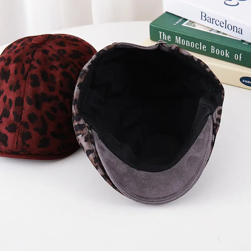 Female Leopard Print Peaked Cap British Style Autumn Winter Berets Hats Ivy Adjustable Newsboy Caps