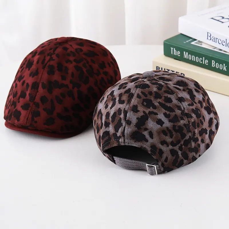 Female Leopard Print Peaked Cap British Style Autumn Winter Berets Hats Ivy Adjustable Newsboy Caps
