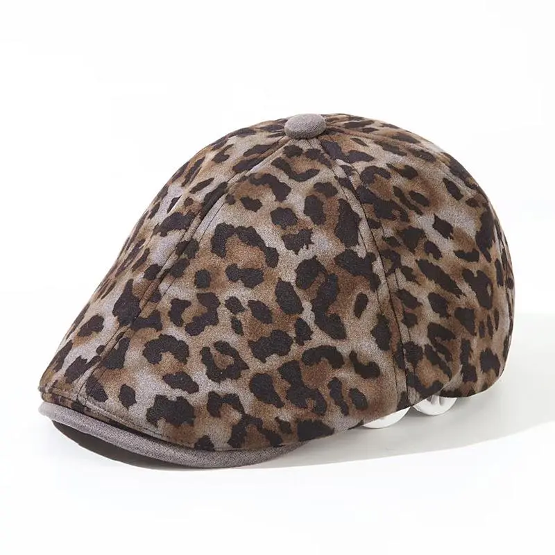 Female Leopard Print Peaked Cap British Style Autumn Winter Berets Hats Ivy Adjustable Newsboy Caps