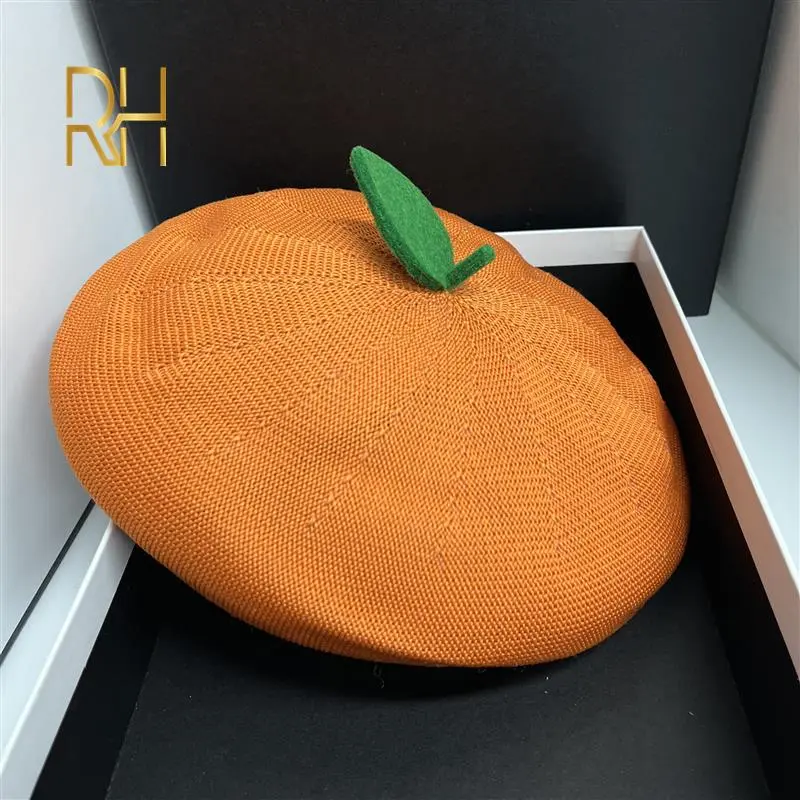 RH Handmade Spring Summer Autumn Ladies Fresh Sweet Breathable Beret Cap Fruit Kawaii Green Leaf Creative Gift Women's Hats