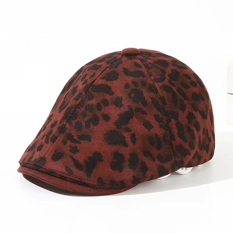Female Leopard Print Peaked Cap British Style Autumn Winter Berets Hats Ivy Adjustable Newsboy Caps