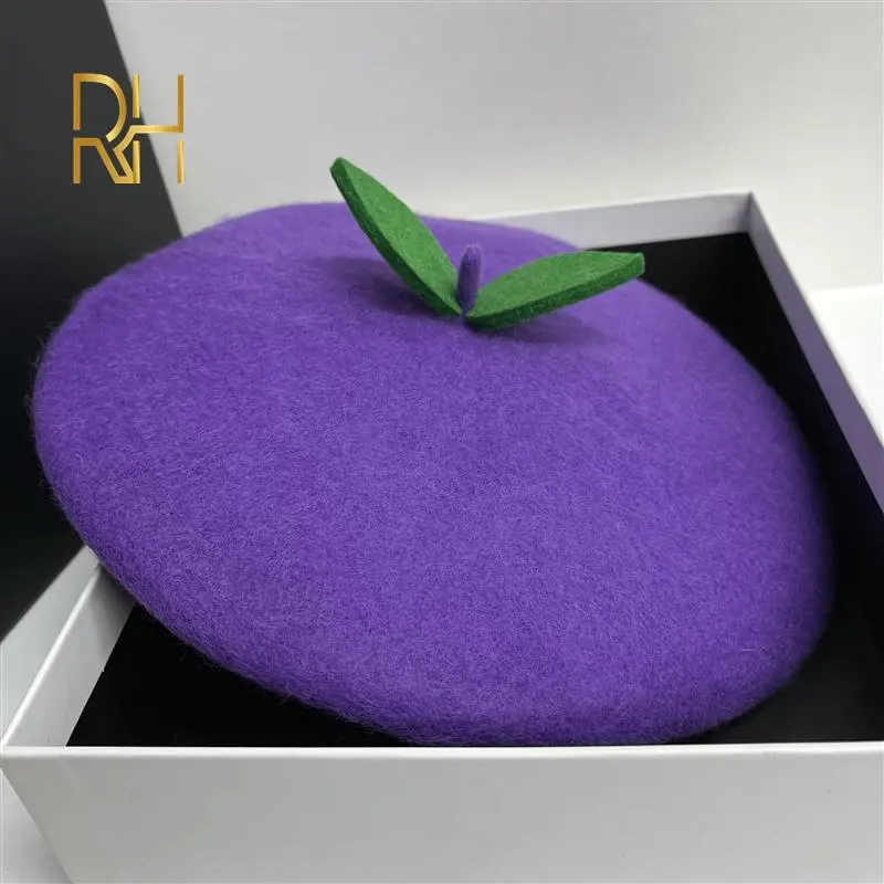 RH Handmade Spring Summer Autumn Ladies Fresh Sweet Breathable Beret Cap Fruit Kawaii Green Leaf Creative Gift Women's Hats