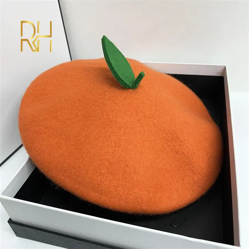 RH Handmade Spring Summer Autumn Ladies Fresh Sweet Breathable Beret Cap Fruit Kawaii Green Leaf Creative Gift Women's Hats