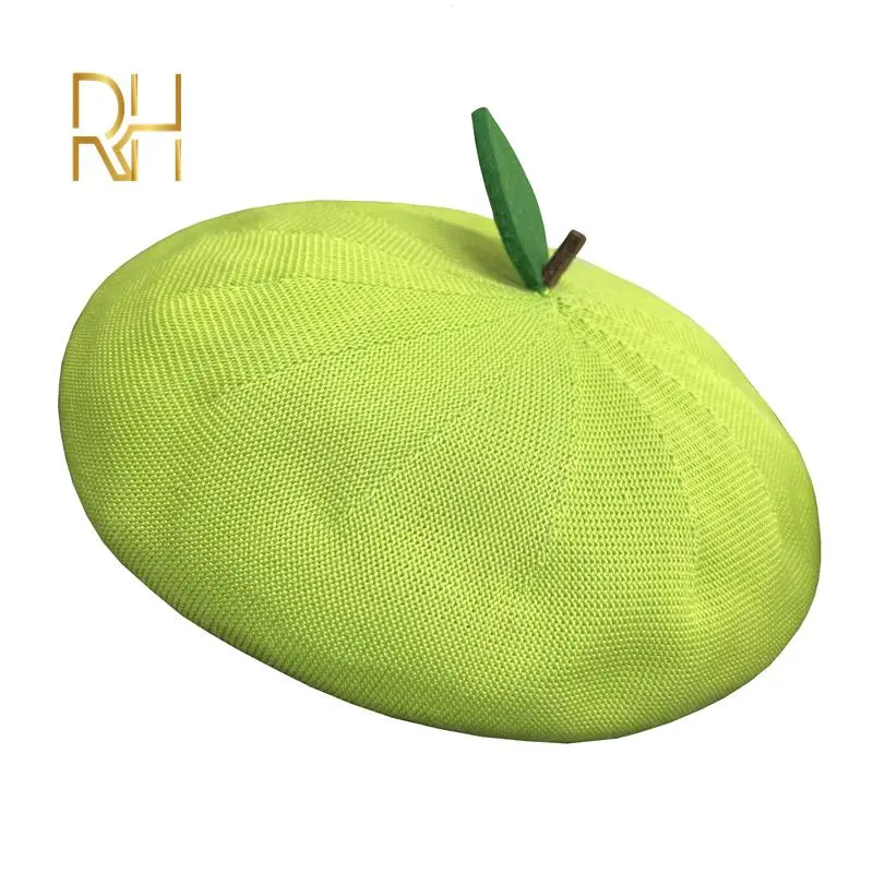 RH Handmade Spring Summer Autumn Ladies Fresh Sweet Breathable Beret Cap Fruit Kawaii Green Leaf Creative Gift Women's Hats