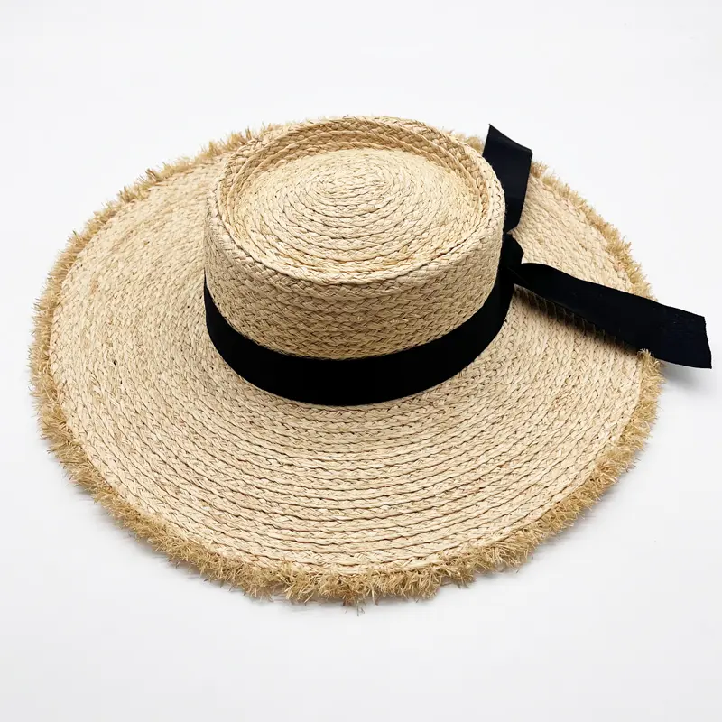 RH New Raffia Panama Straw Caps Summer Black Ribbon Women Wide Brim Sun Cap UV Protection Fedora Grass Beach Hat
