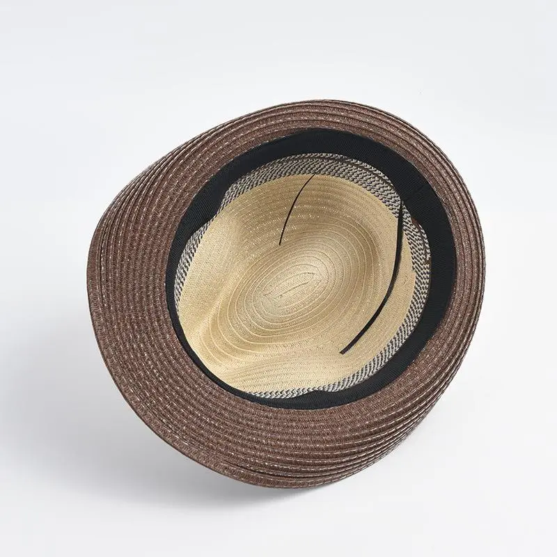 New Summer Hat Panama Hats Hollow Out Straw Hat For Men Women Stitching Color Short Brim Sun Beach Hat Jazz Cap Fedora