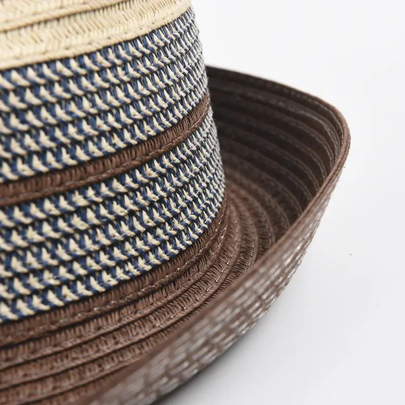 New Summer Hat Panama Hats Hollow Out Straw Hat For Men Women Stitching Color Short Brim Sun Beach Hat Jazz Cap Fedora