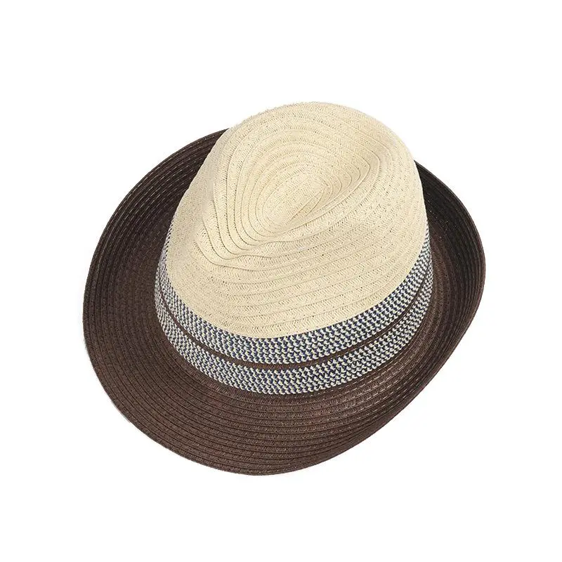 New Summer Hat Panama Hats Hollow Out Straw Hat For Men Women Stitching Color Short Brim Sun Beach Hat Jazz Cap Fedora