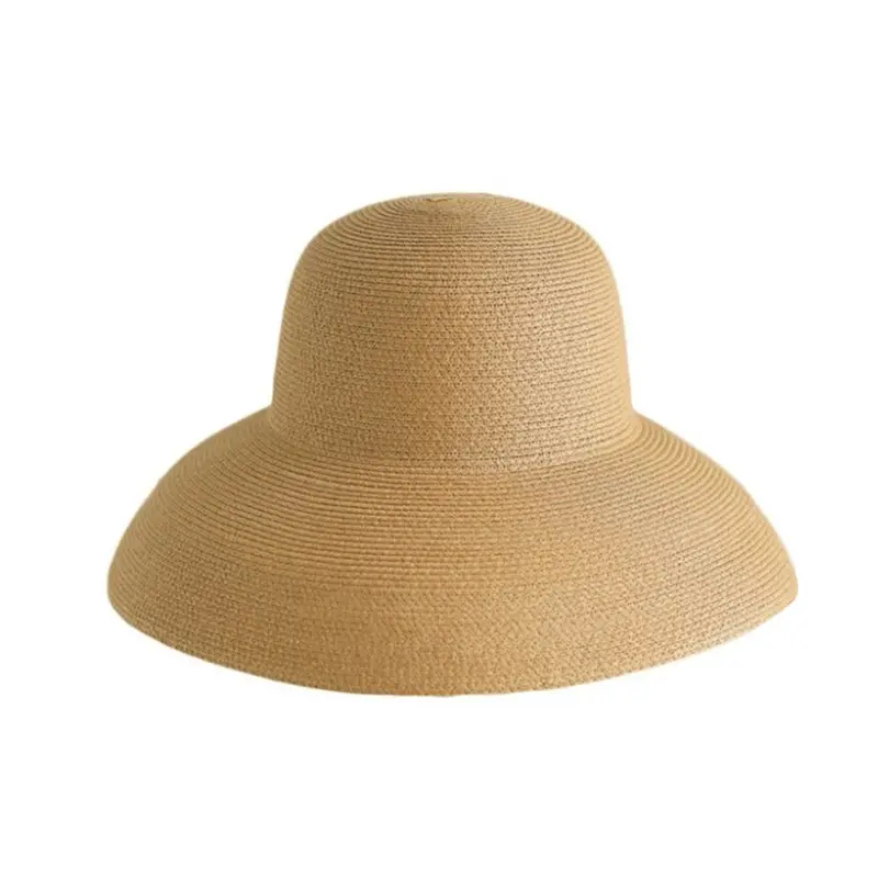 Women Summer Large Brim French Sun Hepburn Style Beach Foldable Big Round Church Party Wide Travel Hat