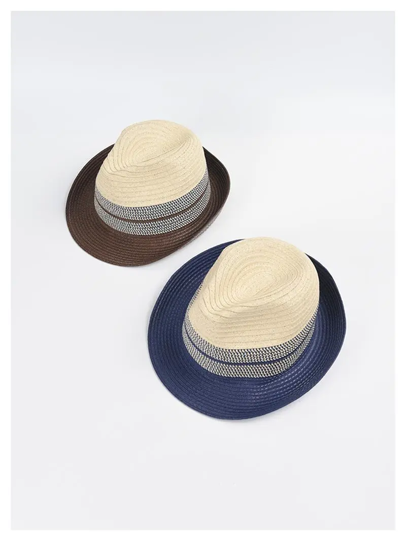New Summer Hat Panama Hats Hollow Out Straw Hat For Men Women Stitching Color Short Brim Sun Beach Hat Jazz Cap Fedora
