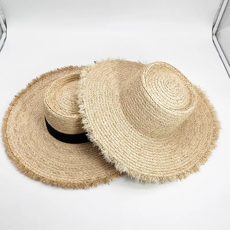 RH New Raffia Panama Straw Caps Summer Black Ribbon Women Wide Brim Sun Cap UV Protection Fedora Grass Beach Hat