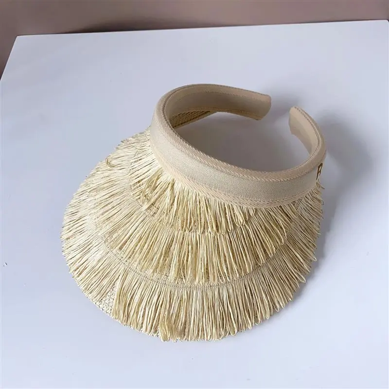 New Fashion Three-layer Fringed Design Women Straw Empty Top Hat Summer Vacation Outdoor Sun Beach Hat