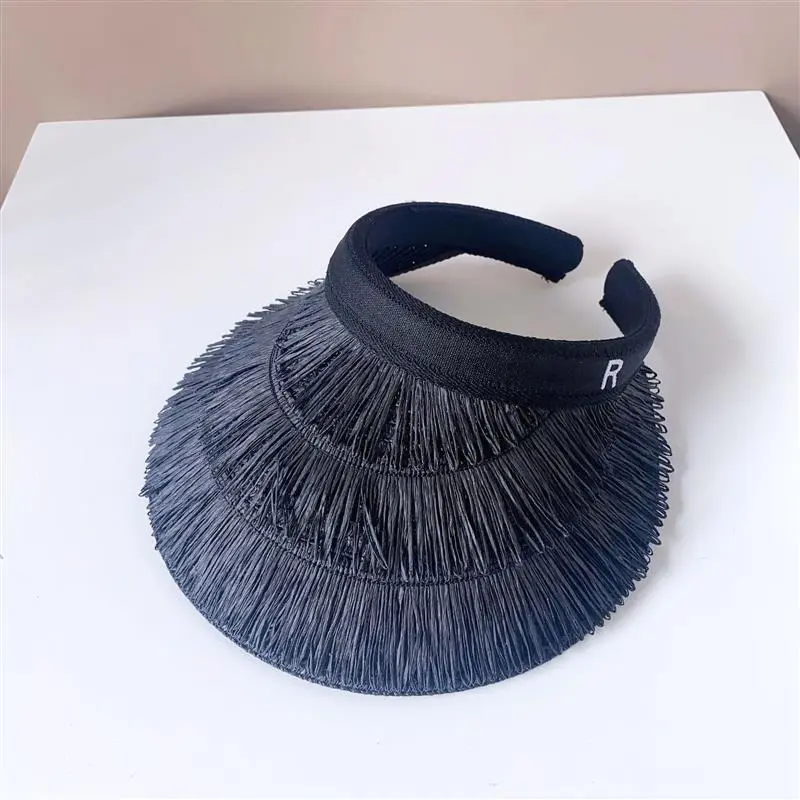 New Fashion Three-layer Fringed Design Women Straw Empty Top Hat Summer Vacation Outdoor Sun Beach Hat