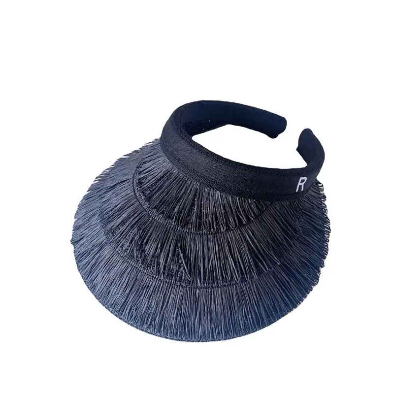 New Fashion Three-layer Fringed Design Women Straw Empty Top Hat Summer Vacation Outdoor Sun Beach Hat