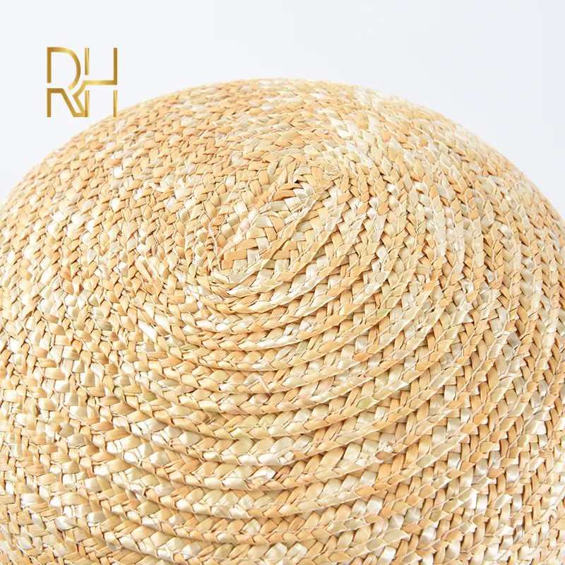 RH Natural Straw Bucket Wheat Visor Hat Travel Outdoor Women Summer Dome Beach Caps With Black Ribbon
