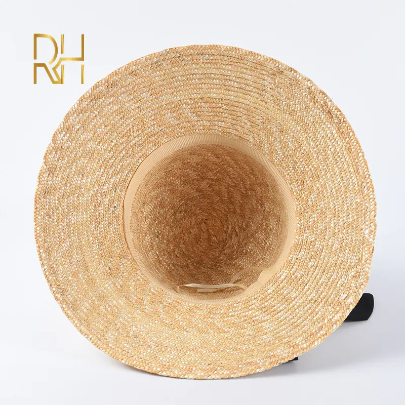 RH Natural Straw Bucket Wheat Visor Hat Travel Outdoor Women Summer Dome Beach Caps With Black Ribbon