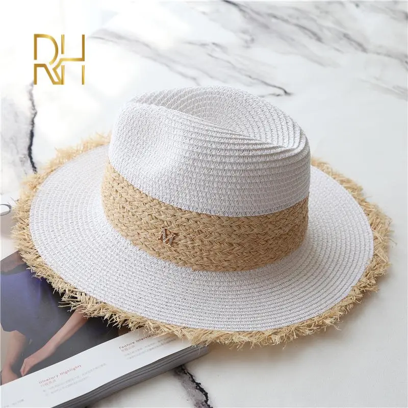 2021 New Summer Beach Straw Panama Sun Hats For Women Fashion Letter M Jazz Straw For Men Wholesale RH