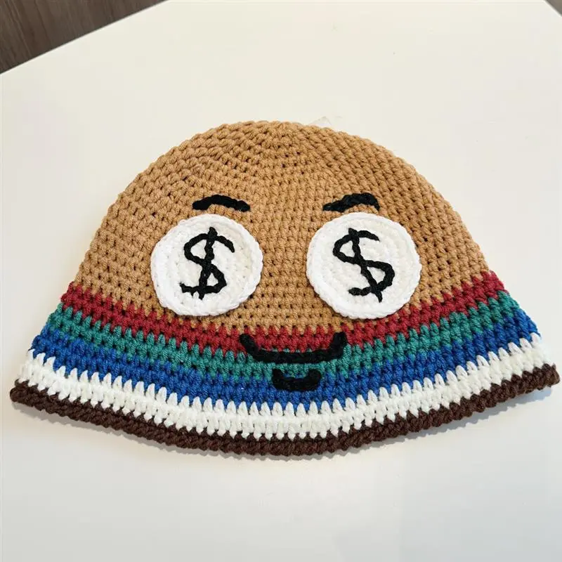 Design Handmade Crochet Knit Bucket Basin Hats Cute Fisherman Warm Casual Travel Stripe Hats For Women