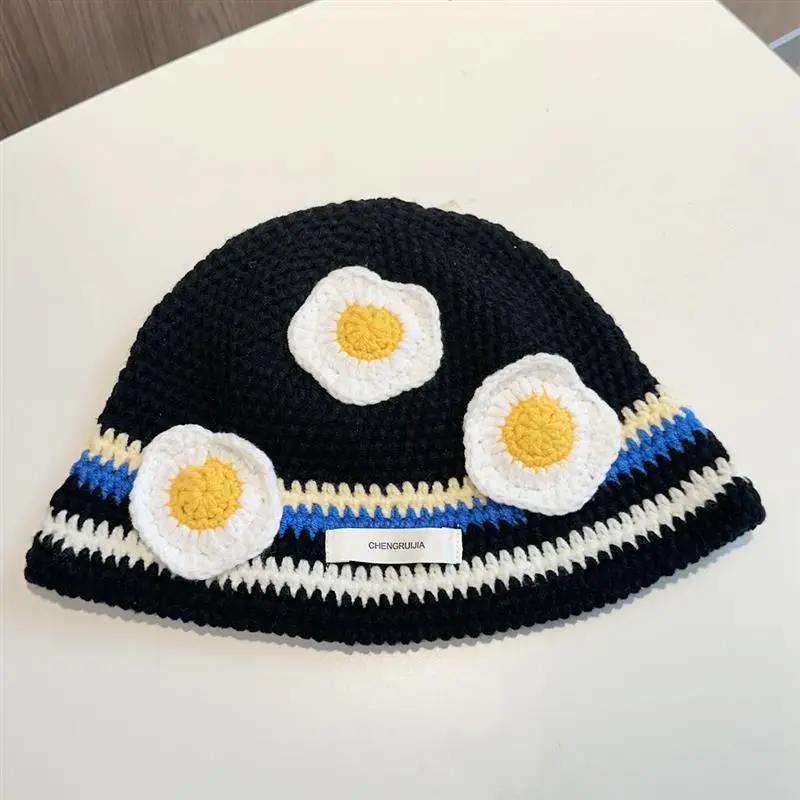 Design Handmade Crochet Knit Bucket Basin Hats Cute Fisherman Warm Casual Travel Stripe Hats For Women