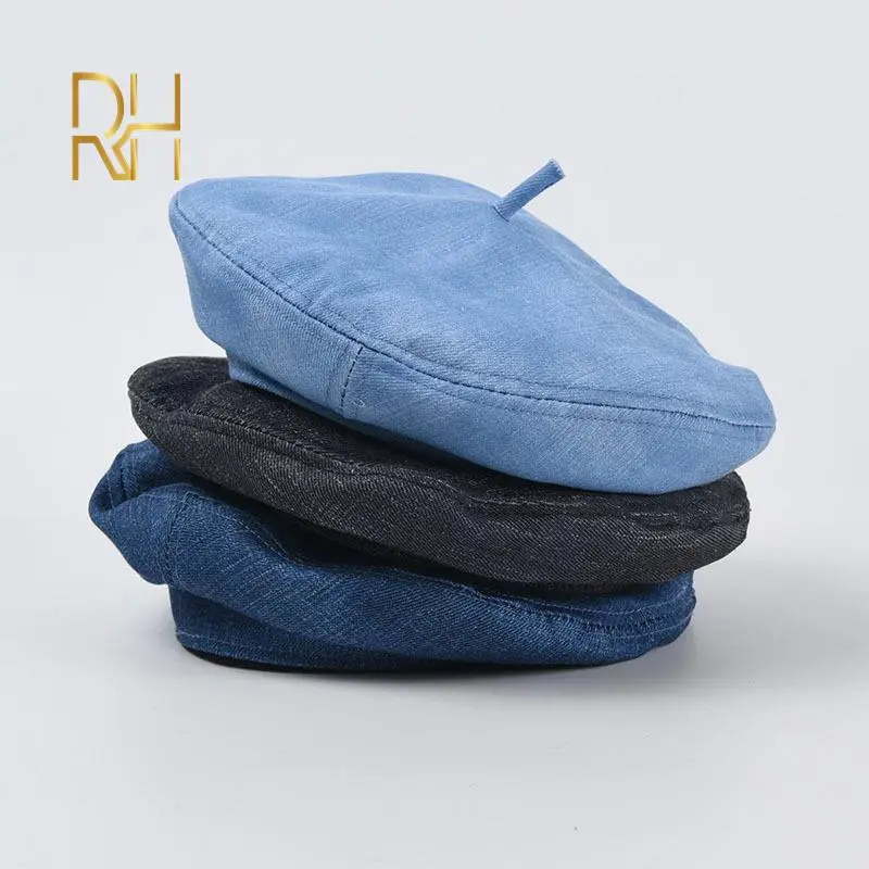 New Trendy Women French Beret Summer Denim Beret Hat Cap Lady Retro Style Caps Blue Black Adjustable Painter Beanie