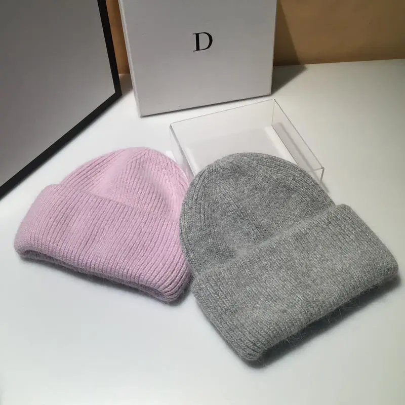Casual Woolen Hat Women's Ins Winter Cold Hat Warm Hood Rabbit Fur Cashmere Knitted Hats Skullies Beanies