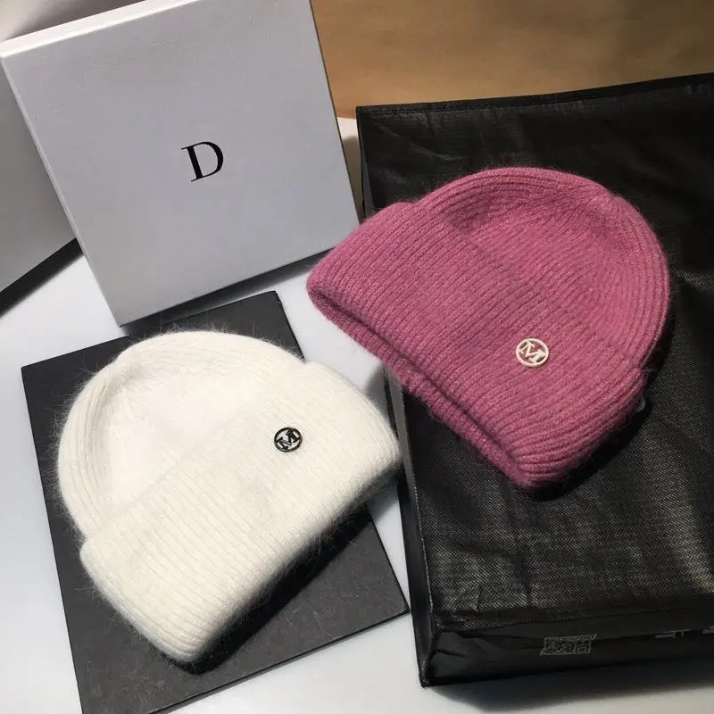 Casual Woolen Hat Women's Ins Winter Cold Hat Warm Hood Rabbit Fur Cashmere Knitted Hats Skullies Beanies