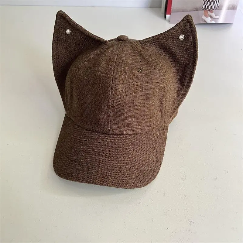 Spring Autumn Cotton Linen Niche Cute Fox Ears Metal Buckle Peaked Cap Female Fashion Bat Baseball Cap