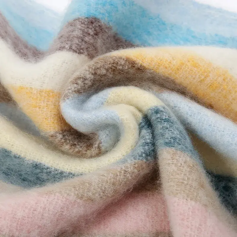 Rainbow Color Stripe Scarf Women Winter Plush Soft Big Long Thick Warm Tessel Fluffy Shawl