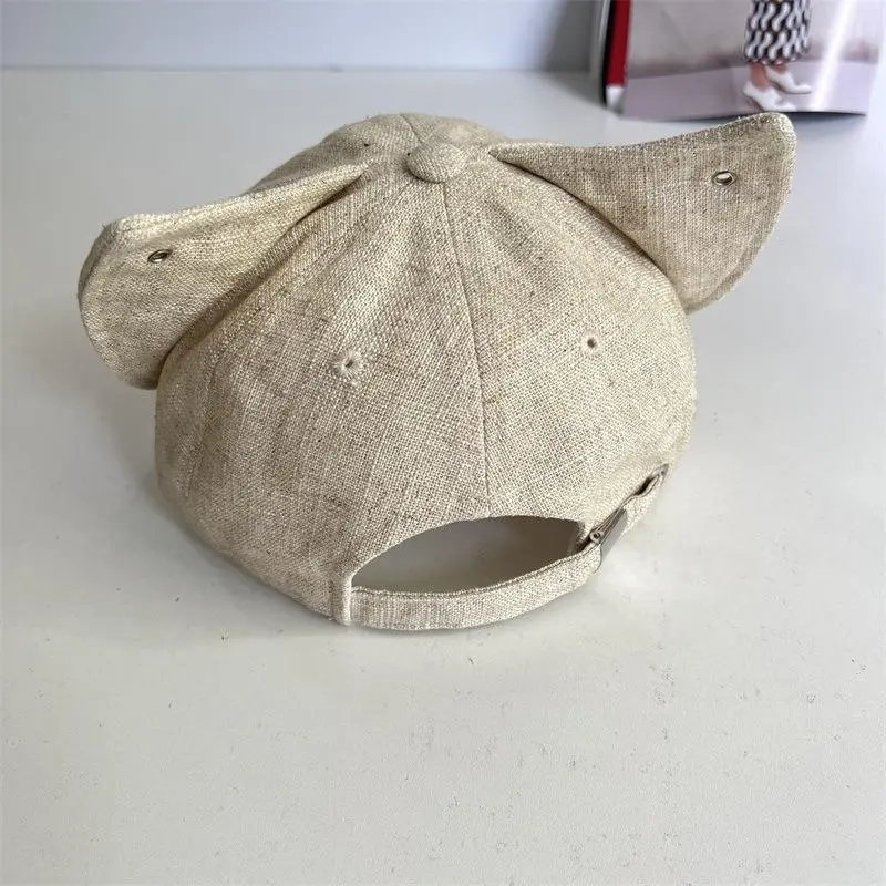 Spring Autumn Cotton Linen Niche Cute Fox Ears Metal Buckle Peaked Cap Female Fashion Bat Baseball Cap