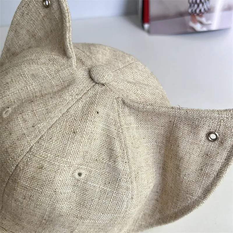 Spring Autumn Cotton Linen Niche Cute Fox Ears Metal Buckle Peaked Cap Female Fashion Bat Baseball Cap