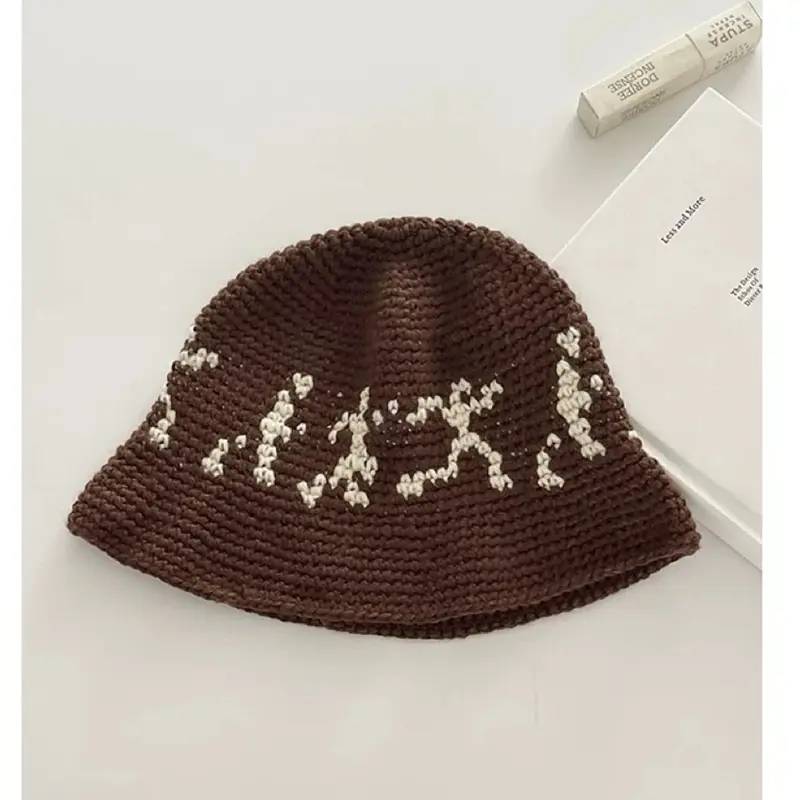 Fashion Warm Crochet Knit Fisherman Custom Handmade Design Retro Artistic Women Person Walking Bucket Cap