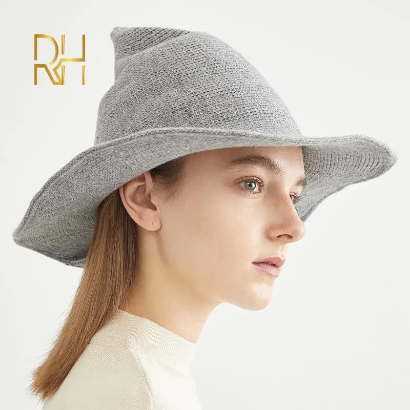 Adult Winter witch wool Acrylic hat fisherman hat pointed top hat warm hat knitted yarn foldable Halloween wizard hat