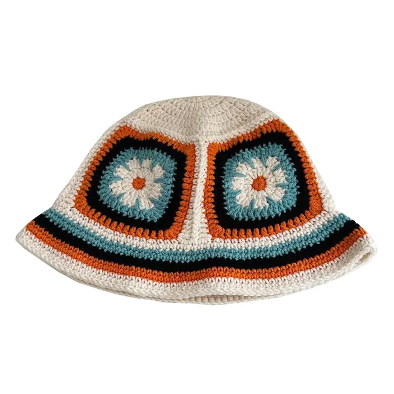 Fashion Knitting Bucket Hat Autumn Winter Handmade Western Floral Crochet Street Adult Beanie Basin Hat
