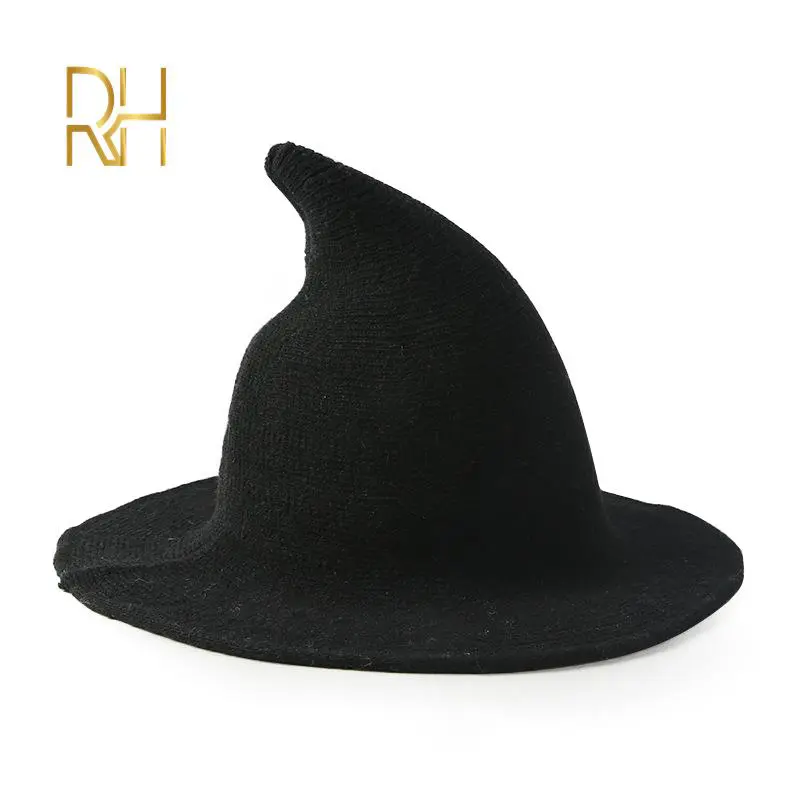 Adult Winter witch wool Acrylic hat fisherman hat pointed top hat warm hat knitted yarn foldable Halloween wizard hat