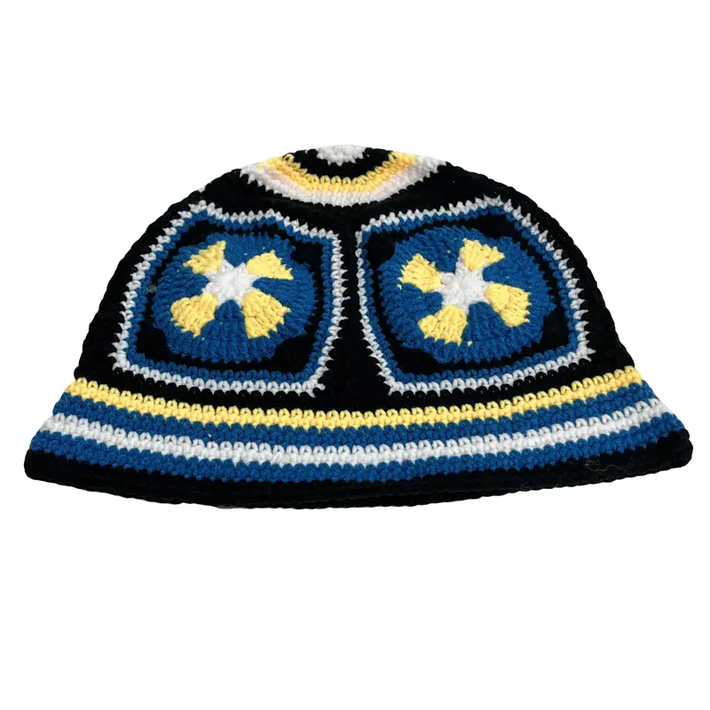 Fashion Knitting Bucket Hat Autumn Winter Handmade Western Floral Crochet Street Adult Beanie Basin Hat